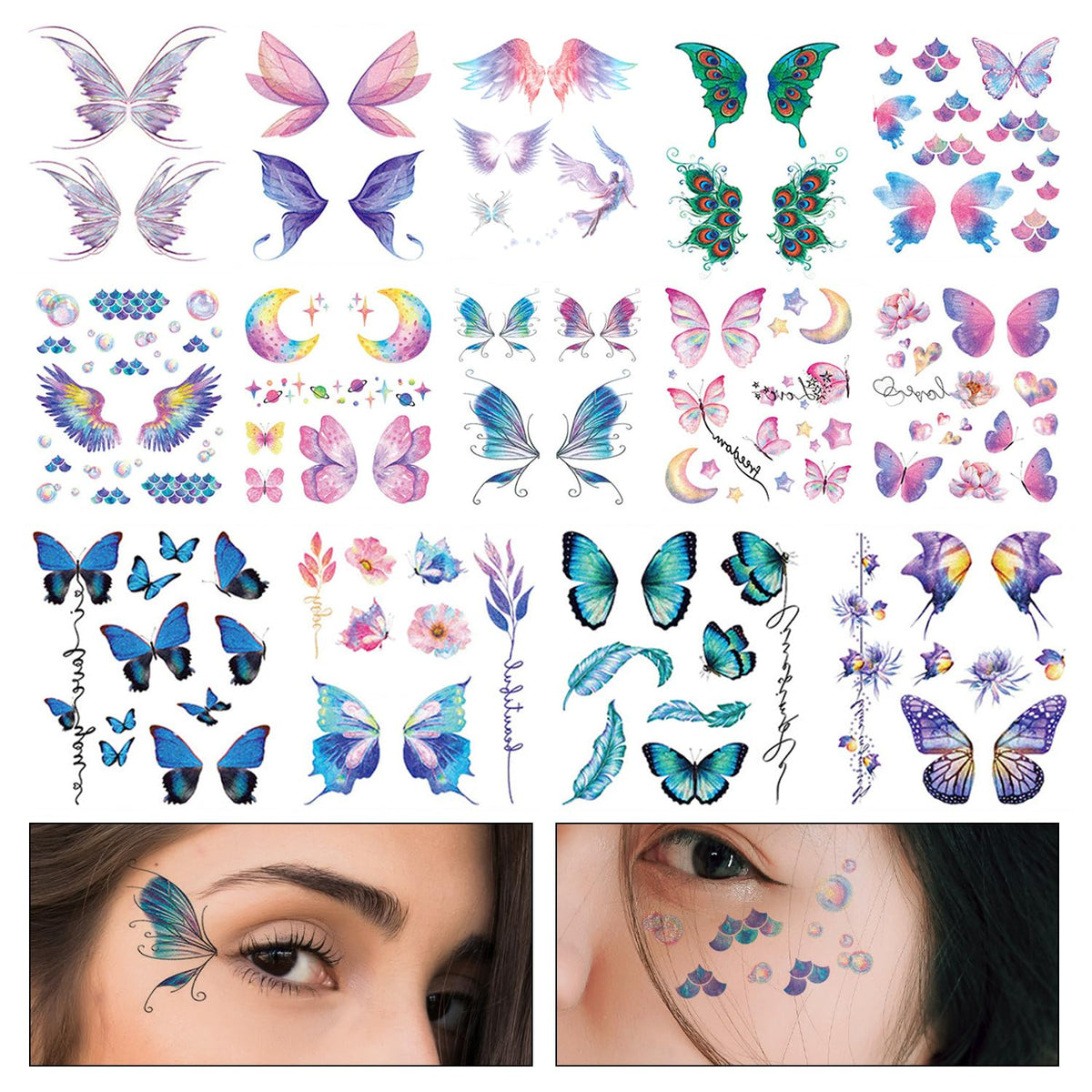 Toymis 14 Sheets Glitter Butterfly Temporary Tattoos - Waterproof Fairy Wings For Women & Girls