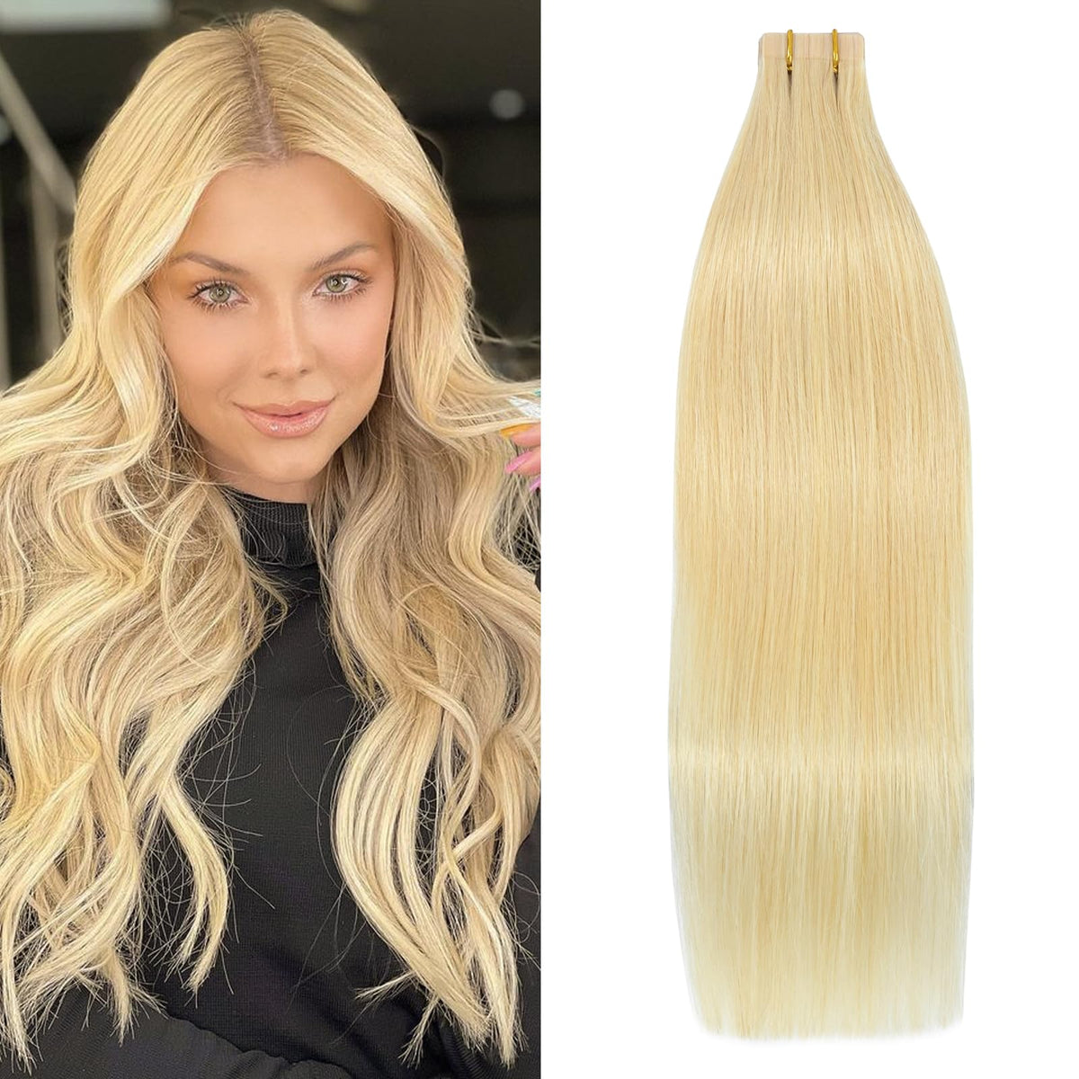 Windtouch 20 Inch 50G Bleached Blonde Tape In Hair Extensions 100% Human Hair #613