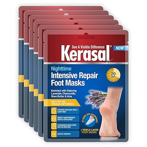 Kerasal Nighttime Intensive Repair Foot Masks For Cracked Heels, 6 Pack Of 6 Count