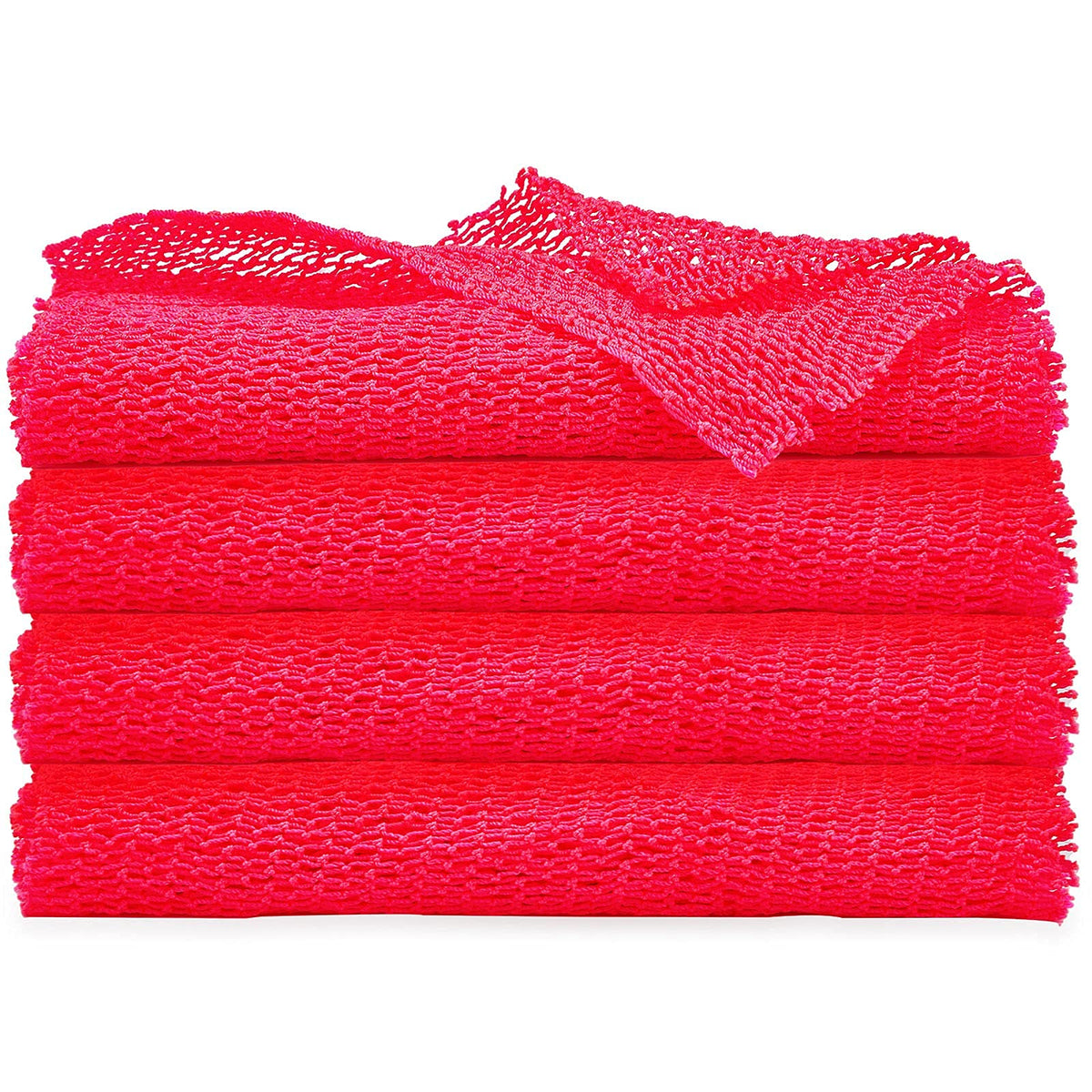 Boao 4 Pack African Exfoliating Net Sponge - Hot Pink Bath Scrubber For Smooth Skin 25.6&quot;X7.9