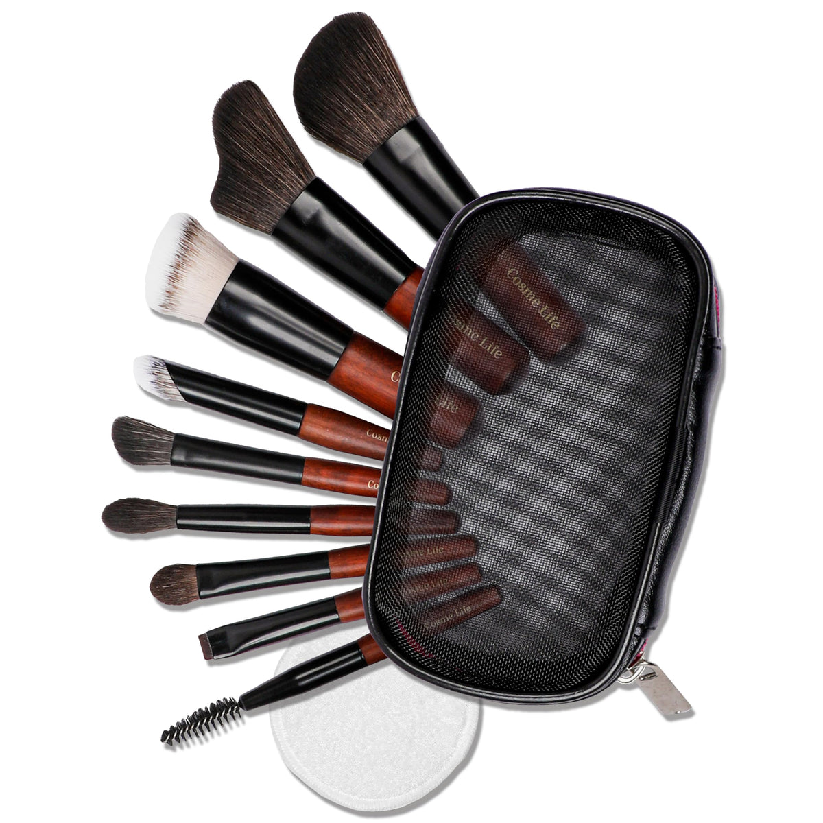 Cosme Life 9 Flawless Face Mini Makeup Brush Set - Foundation, Eyeshadow, Blush, Contour, Powder