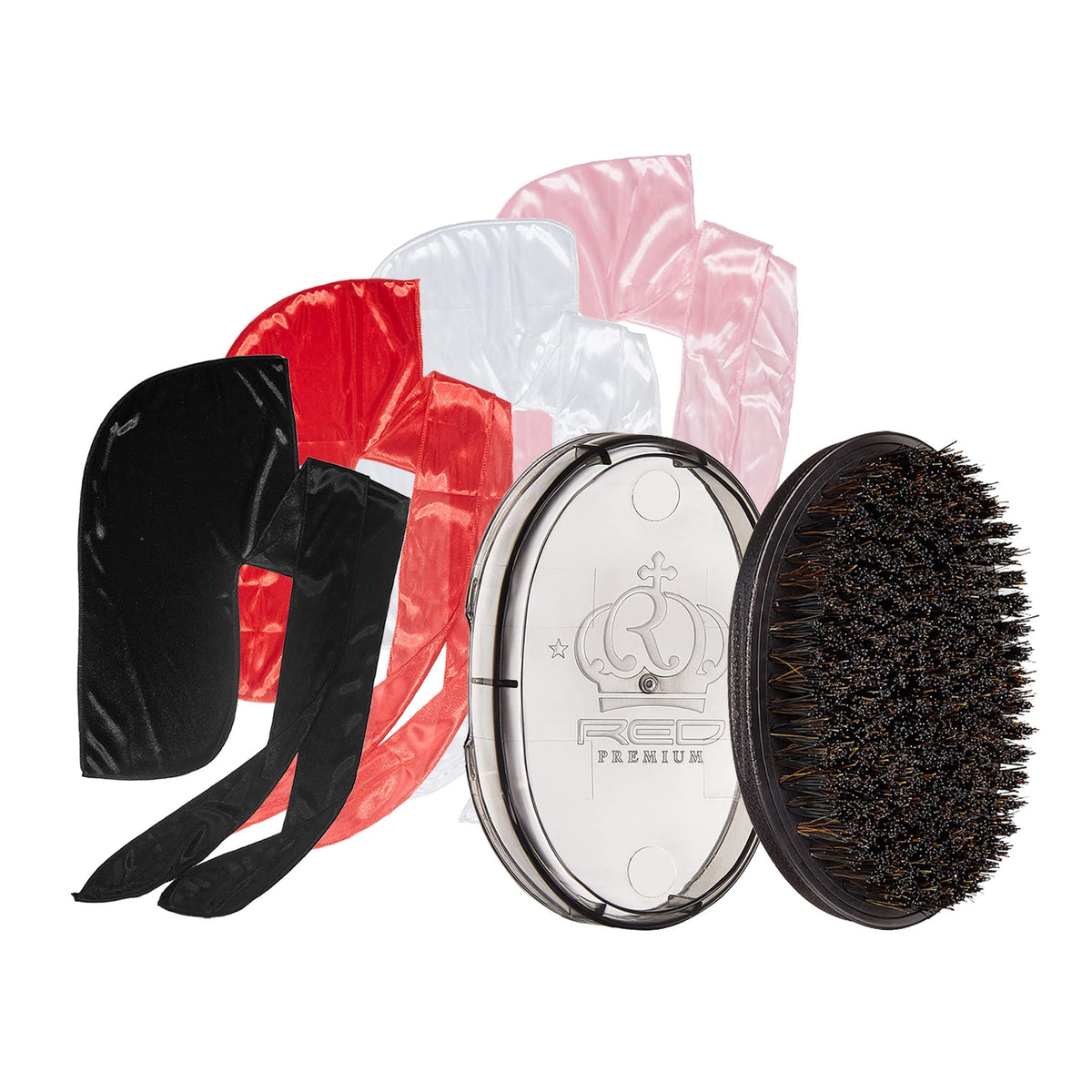 Red By Kiss Boar Bristle Power Wave X Bow Wow Curved Palm Brush & 4 Durags - Medium Set