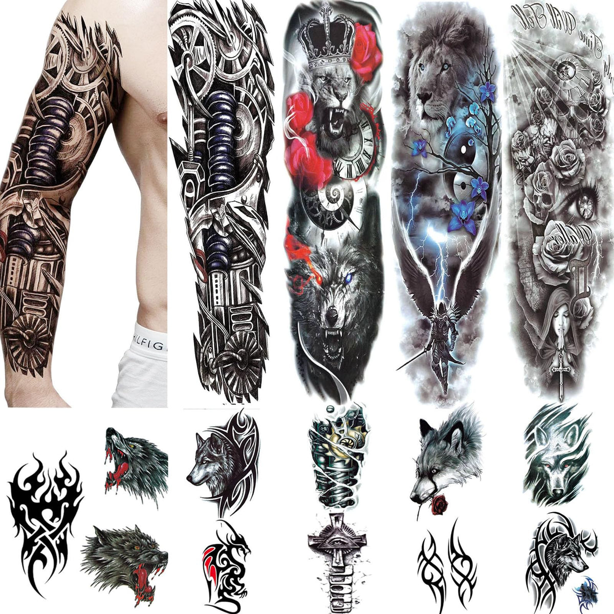 Betytattoo Full Arm Waterproof Temporary Tattoos For Men - 14 Sheets Of Fake Tattoos