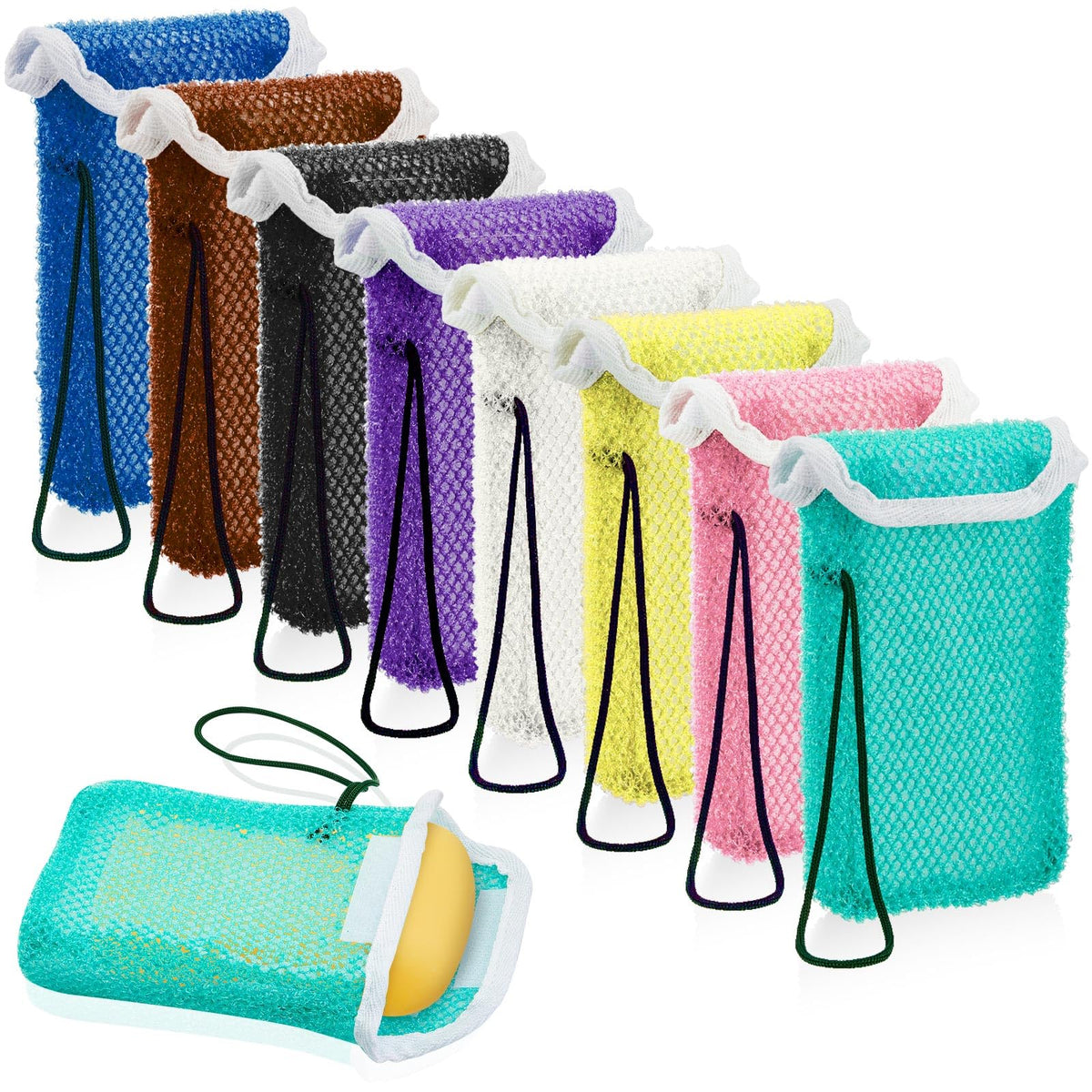 Tessco 8 Pcs Soap Saver Pouch, Exfoliating Body Scrubber & Soap Holder In 8 Colors