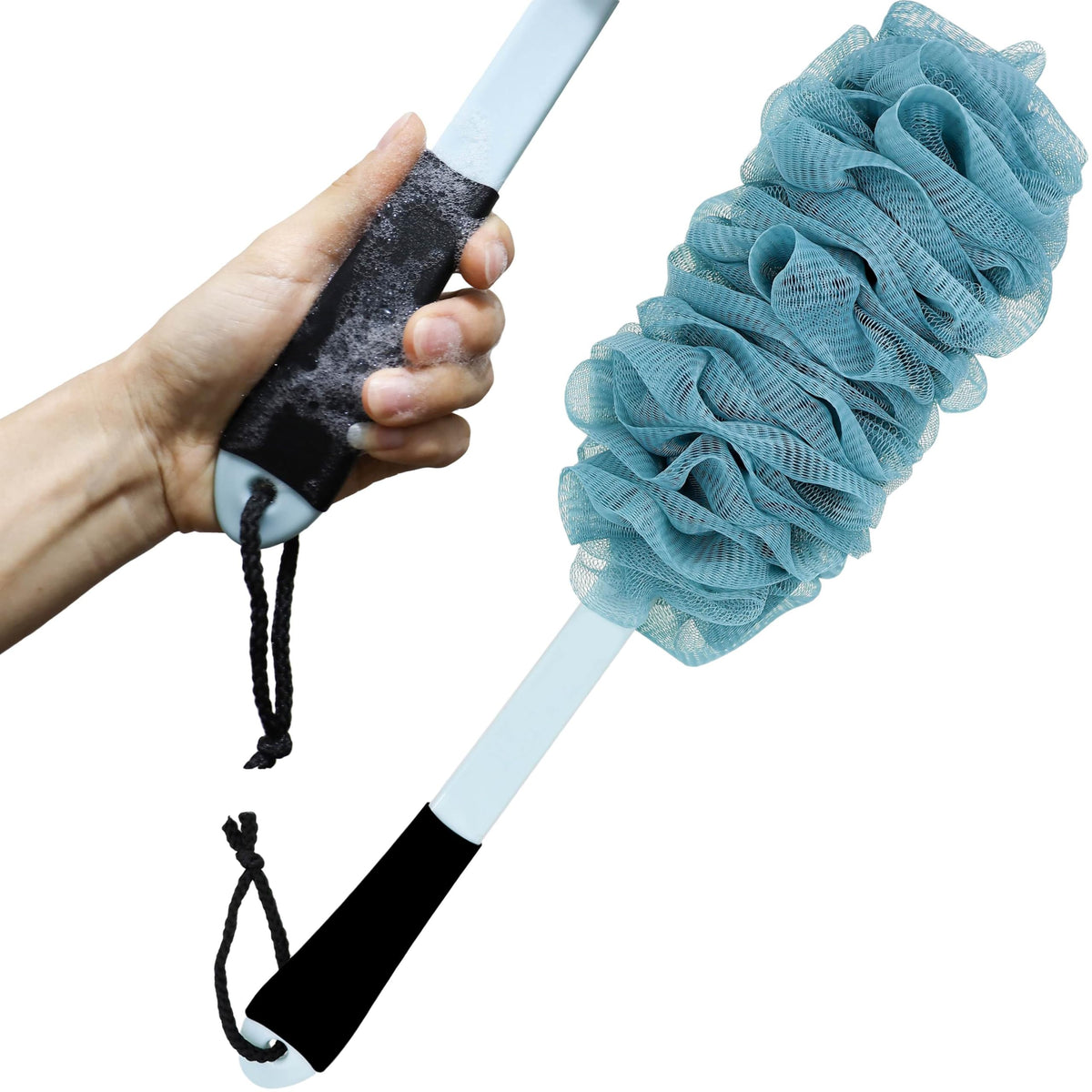 Jxicleang Blue Back Scrubber - Long Handle Loofah Bath Brush For Men, Women, Kids, And Elderly