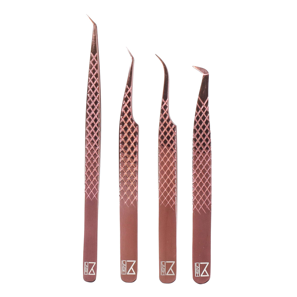 M LASH 4-Piece Rose Gold Diamond Grip Eyelash Extension Tweezers - Japanese Steel