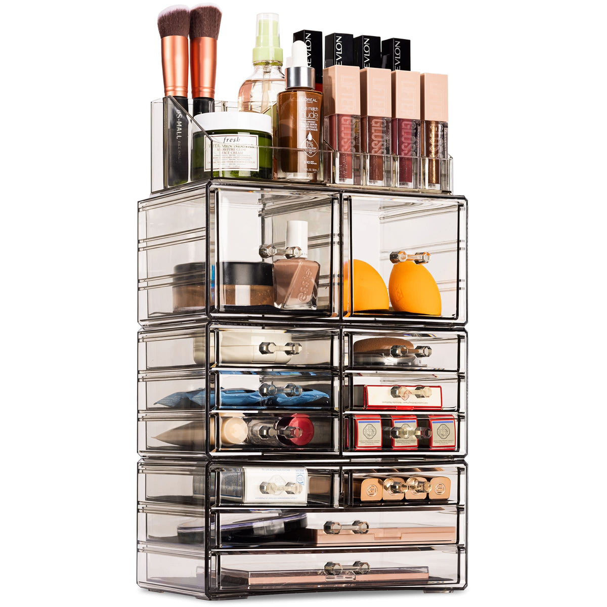 Sorbus Large Clear Makeup Organizer - Detachable Cosmetic Storage Tower, Black Jewel