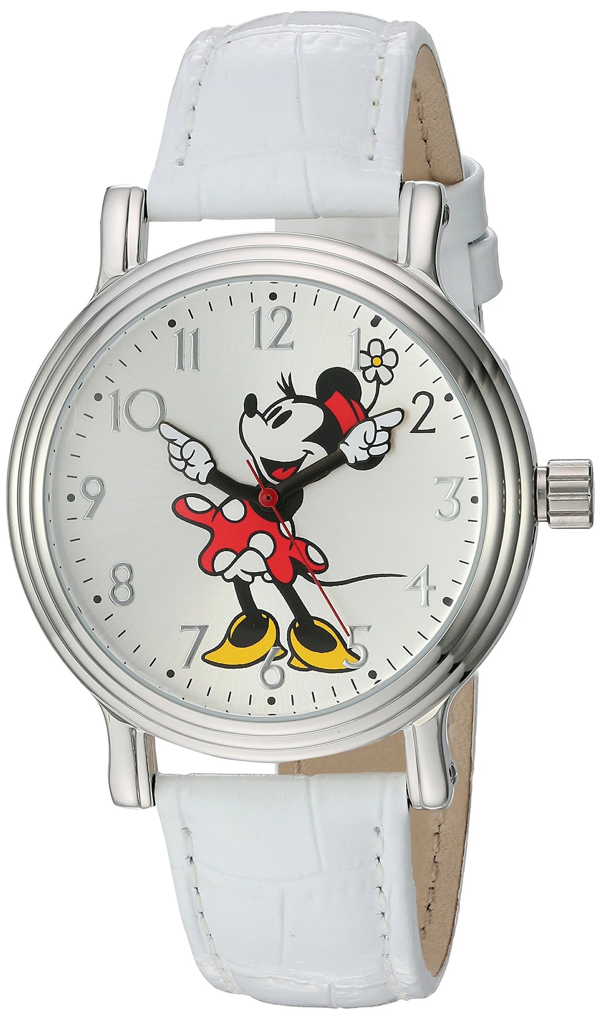 Disney Minnie Mouse Vintage Articulating Hands Quartz Watch - Silver White Croco