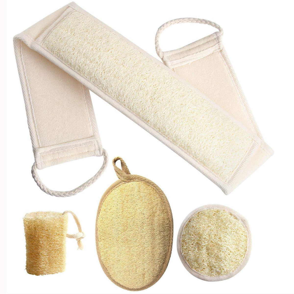 Febsnow 4 Pcs Loofa Body Scrubber - Natural Exfoliating Bath & Face Sponge For Deep Clean