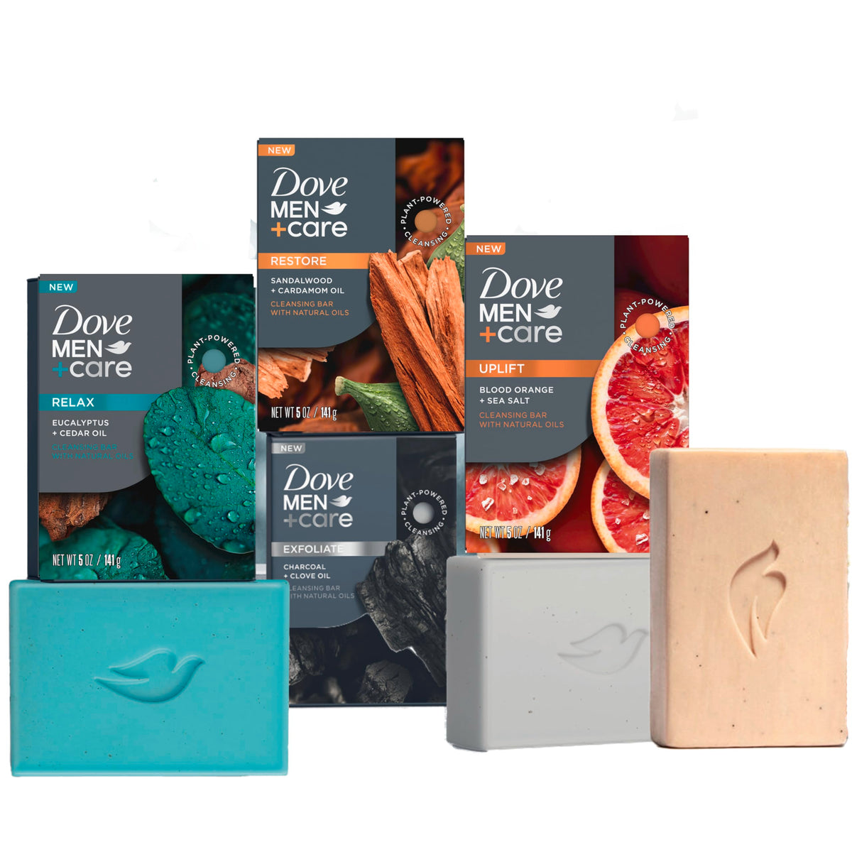 Dove Men + Care Cleansing Soap Bar, 4 Count, 3.51 Oz, Plant-Based Ingredients, Multicolor