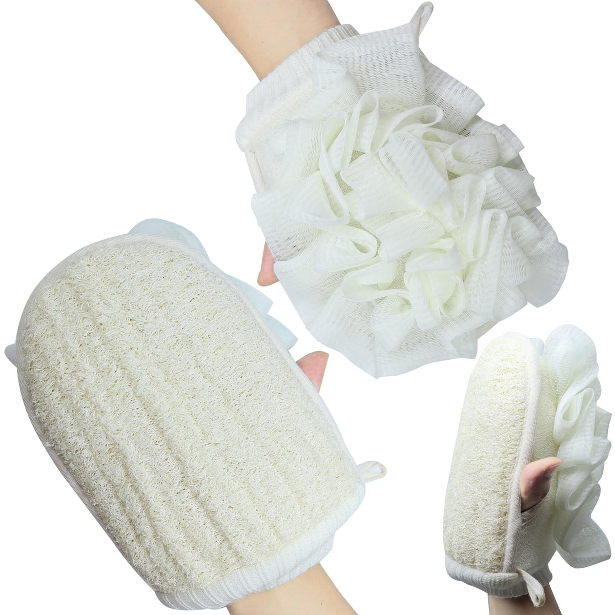 Zivosely 2 Pack Loofah Exfoliating Mitts - Natural Double-Sided Body Scrub Gloves For Women