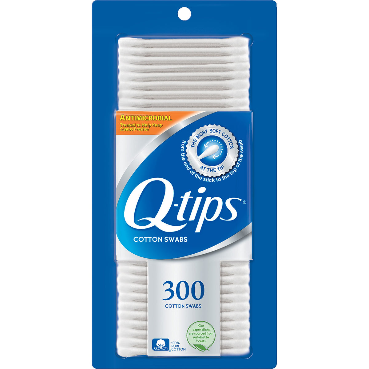 Q-Tips Cotton Swabs, Antibacterial, 300 Count - Soft Cotton Tips For Personal Care