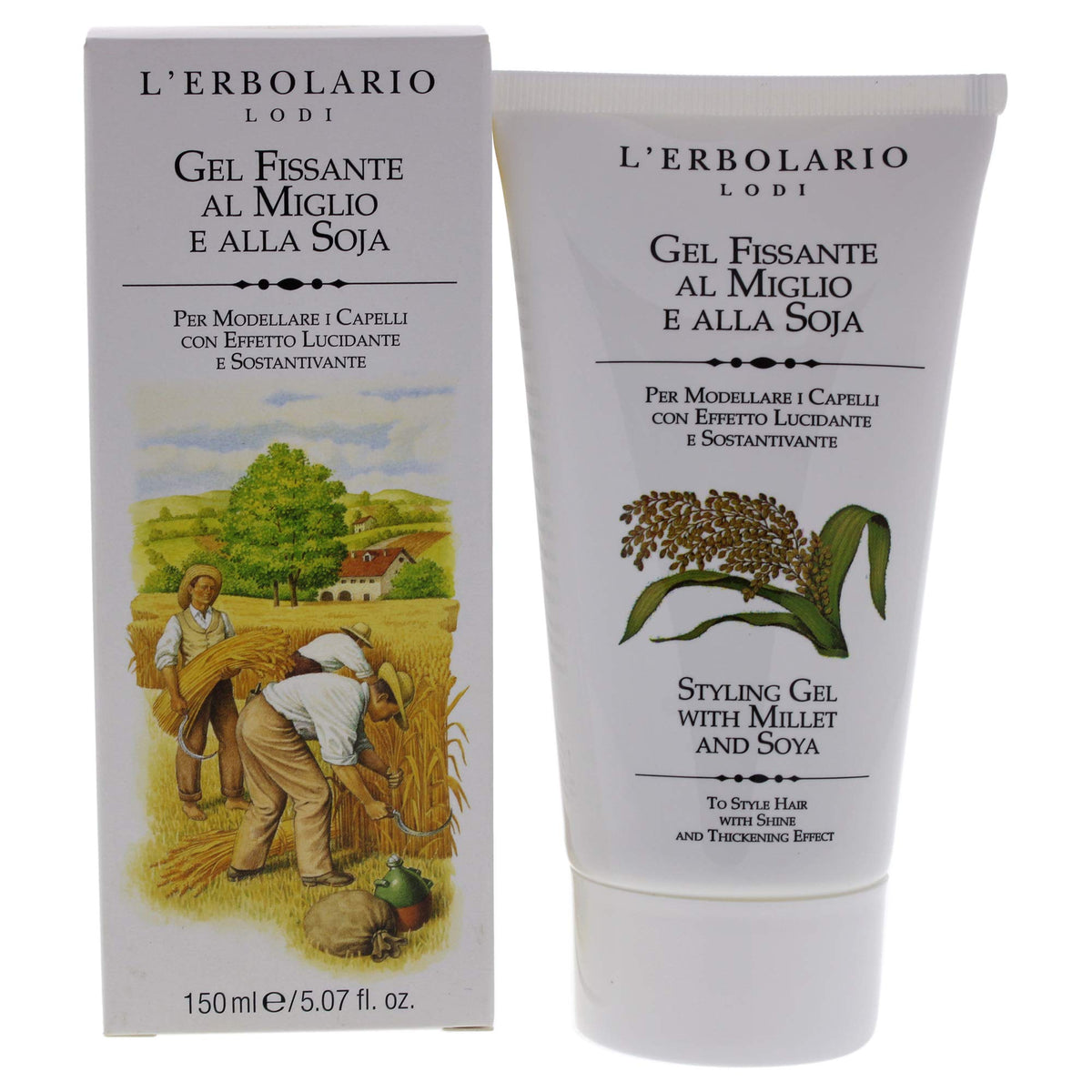 LErbolario Millet And Soya Styling Gel  Provides Nourishment And Shine  Thickening Effect  Rich Creamy Gel  Shapes Any Type