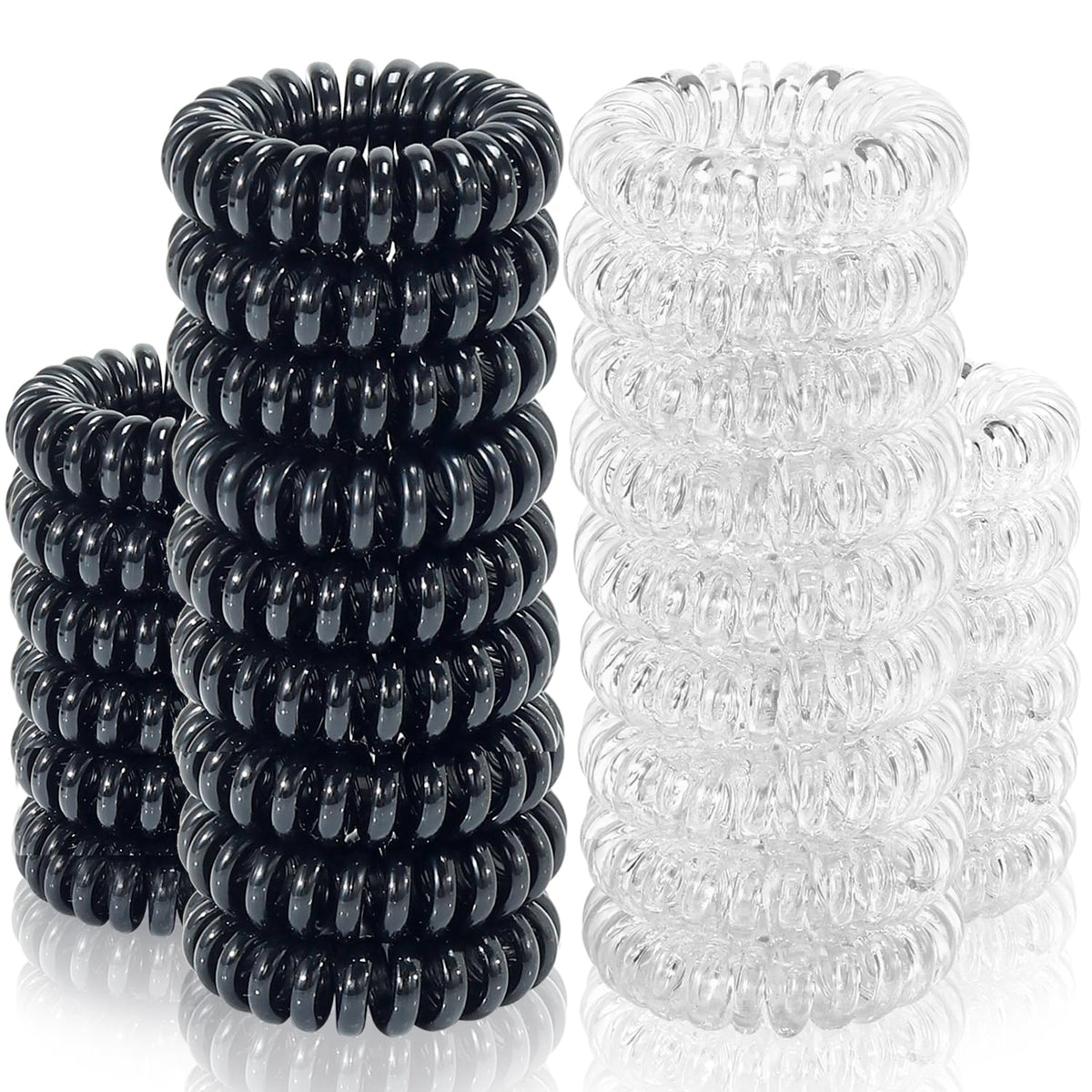 Tailaimei 30 Pcs No Crease Spiral Hair Ties, Black & Transparent Phone Cord Elastics For Thick Hair