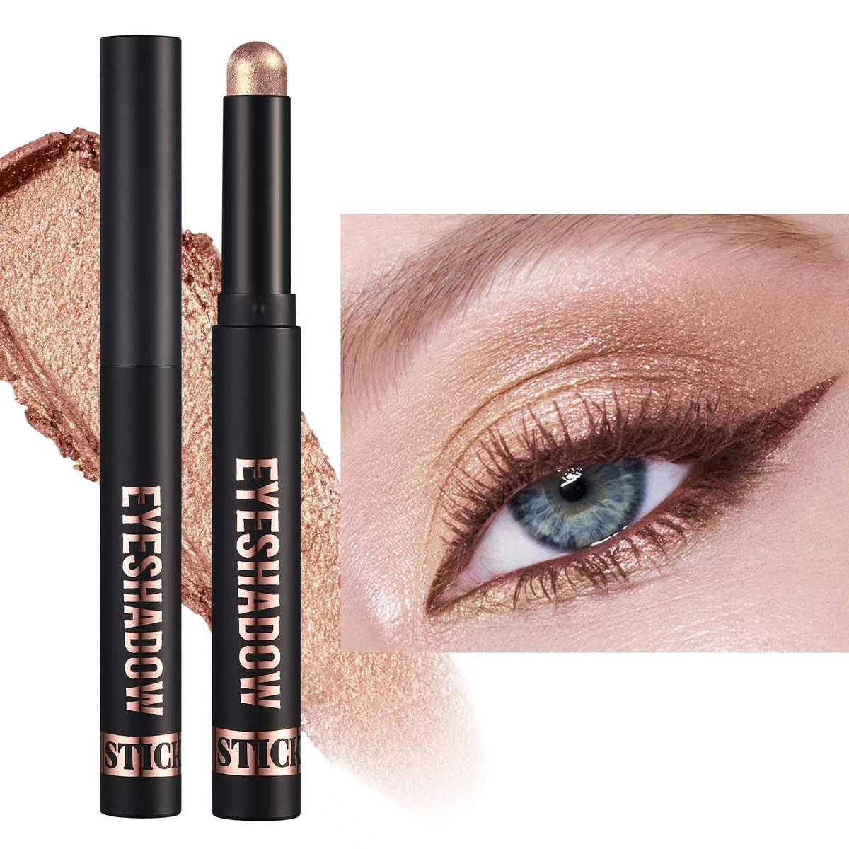 Mefyhtune Rose Gold Shimmer Eyeshadow Stick - High Pigment Waterproof Eye Highlighter, 16#