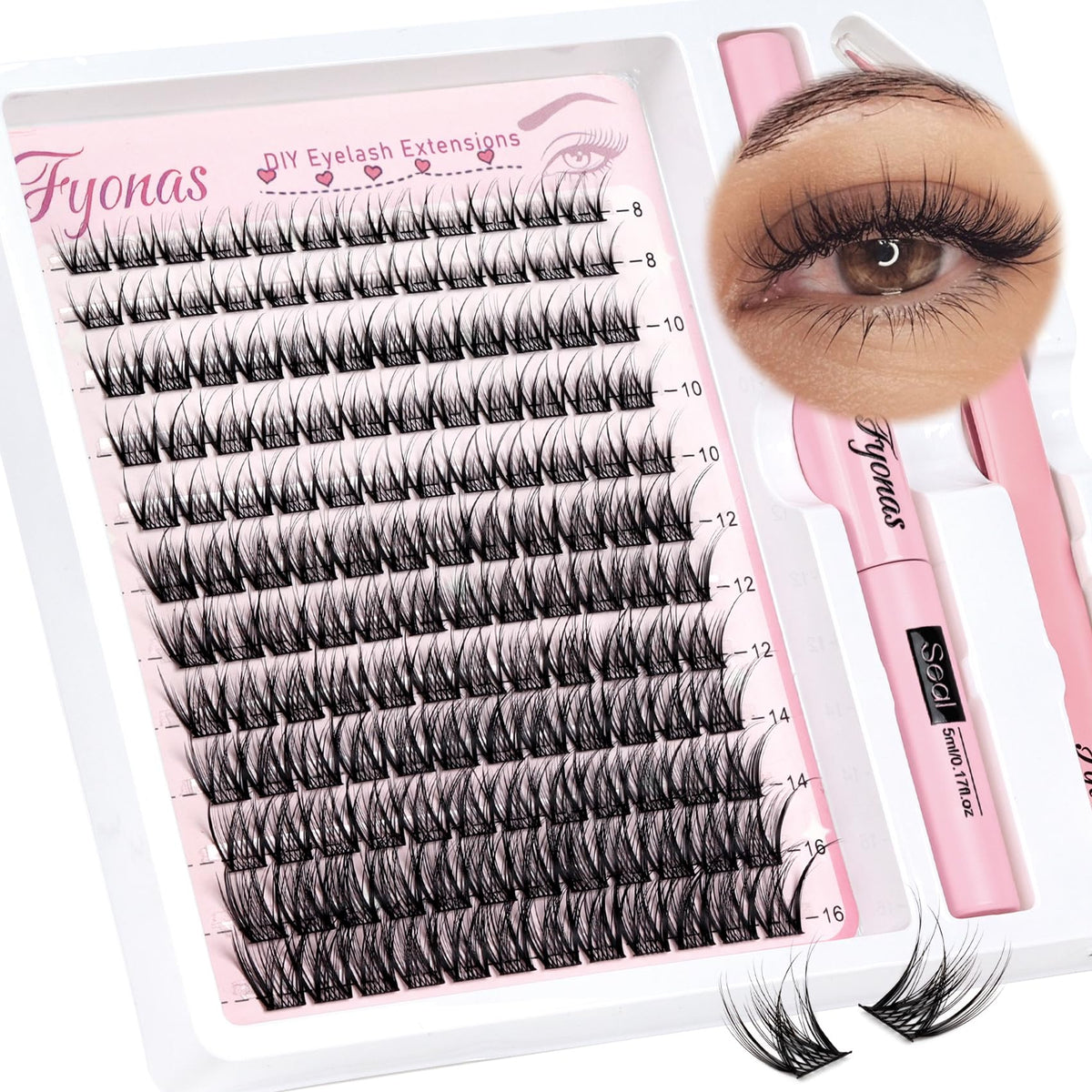 Fyonas Lash Clusters Kit - 144 Pcs C Curl Eyelash Extensions With Bond & Seal, Diy Wispy Lashes