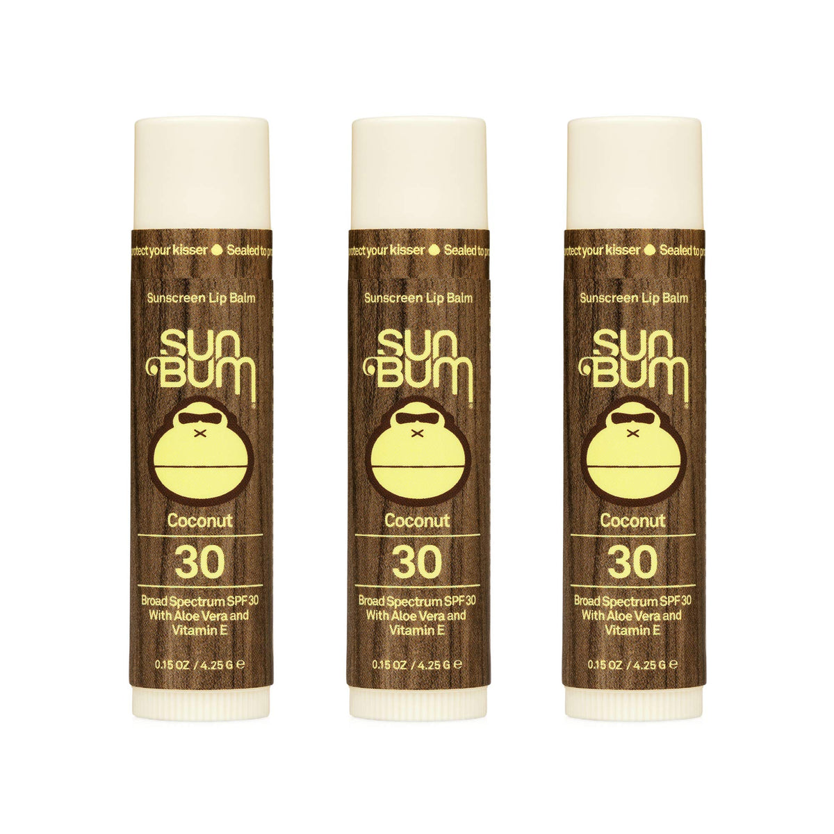 Sun Bum Spf 30 Sunscreen Lip Balm, Vegan & Cruelty-Free, Coconut Flavor, 3 Pack, 0.45