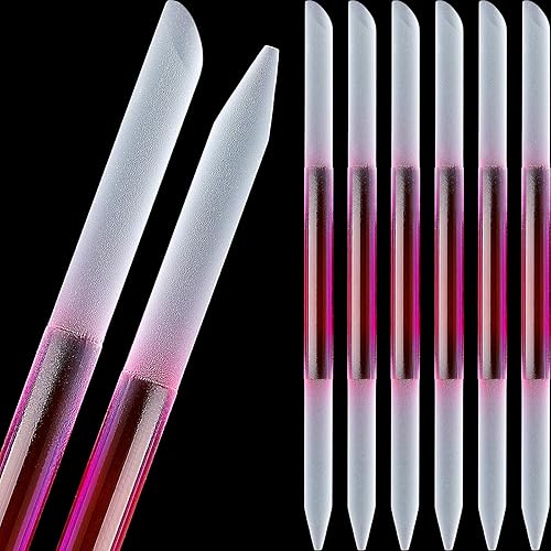 Maitys 6 Pieces Glass Cuticle Pusher Set - Double Sided Crystal Nail Files in Pink