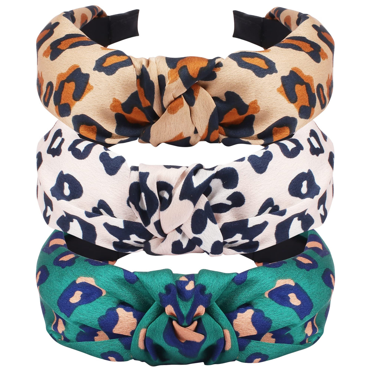 TOBATOBA Leopard Print Headbands for Women, 3 Pack Knotted Hair Accessories, No Slip Fashion