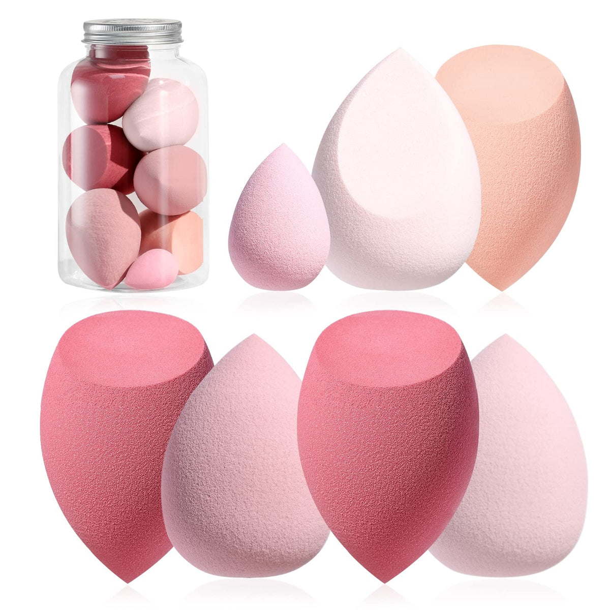 Bs-Mall Makeup Sponge Set - 7 Multi-Colored Blenders For Liquid, Cream & Powder, A-Pink