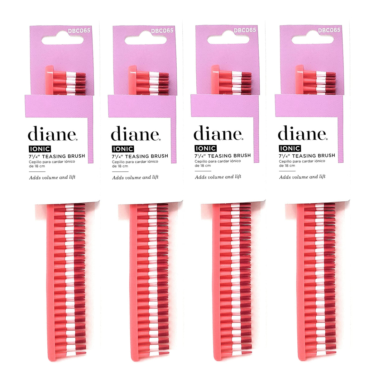 Diane Mebco Pocket Brush, Pink 3 Row Bristles, 4 Count - Perfect for Quick Styling and Travel