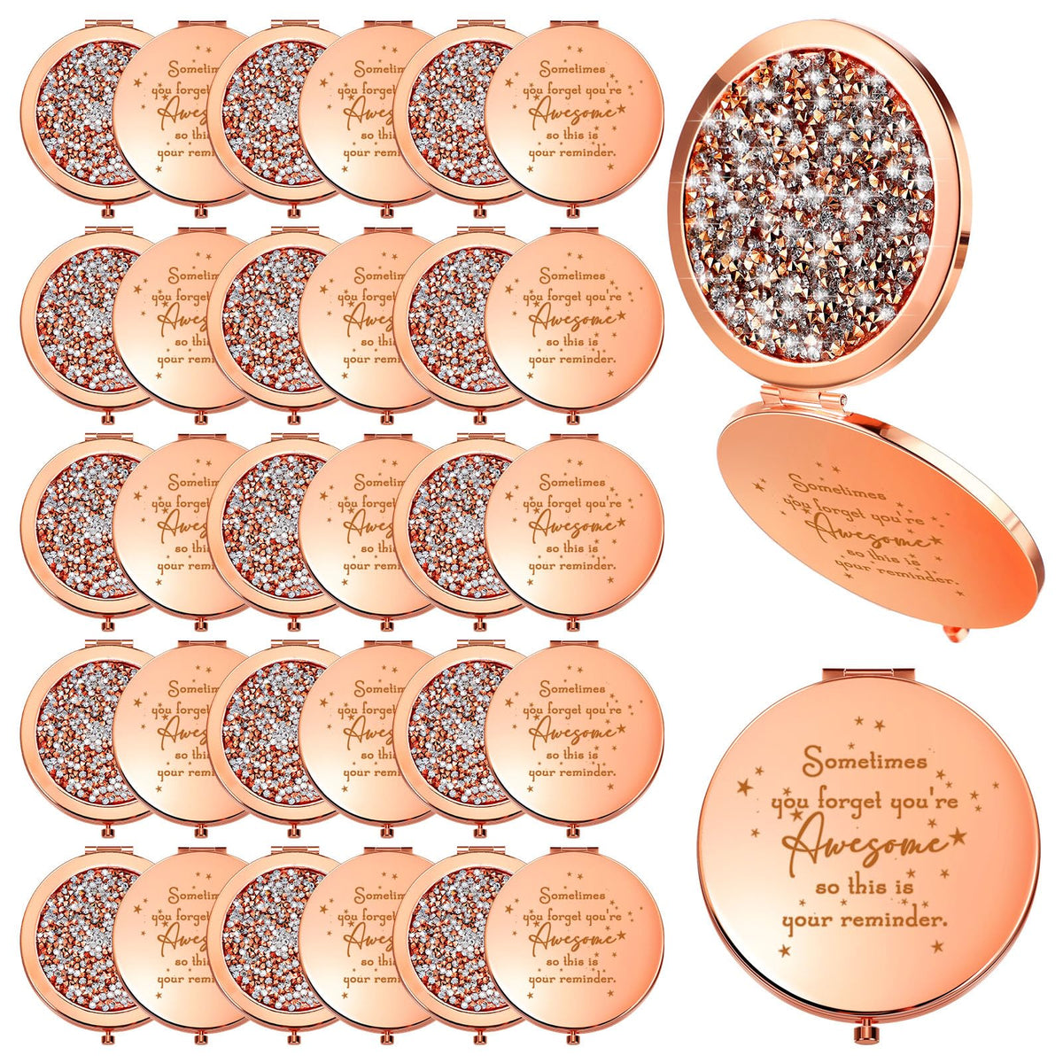 Roowest 30 Pcs Rose Gold Inspirational Compact Mirror Gifts For Women, Employees, Birthday Favor