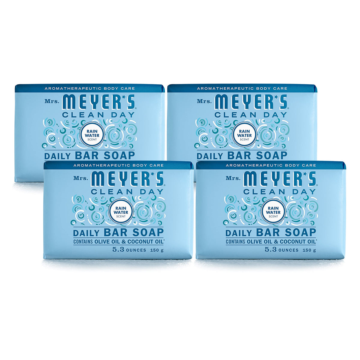 Mrs. Meyer'S Clean Day Bar Soap, Essential Oils, Rain Water, 5.3 Oz, 4 Pack -