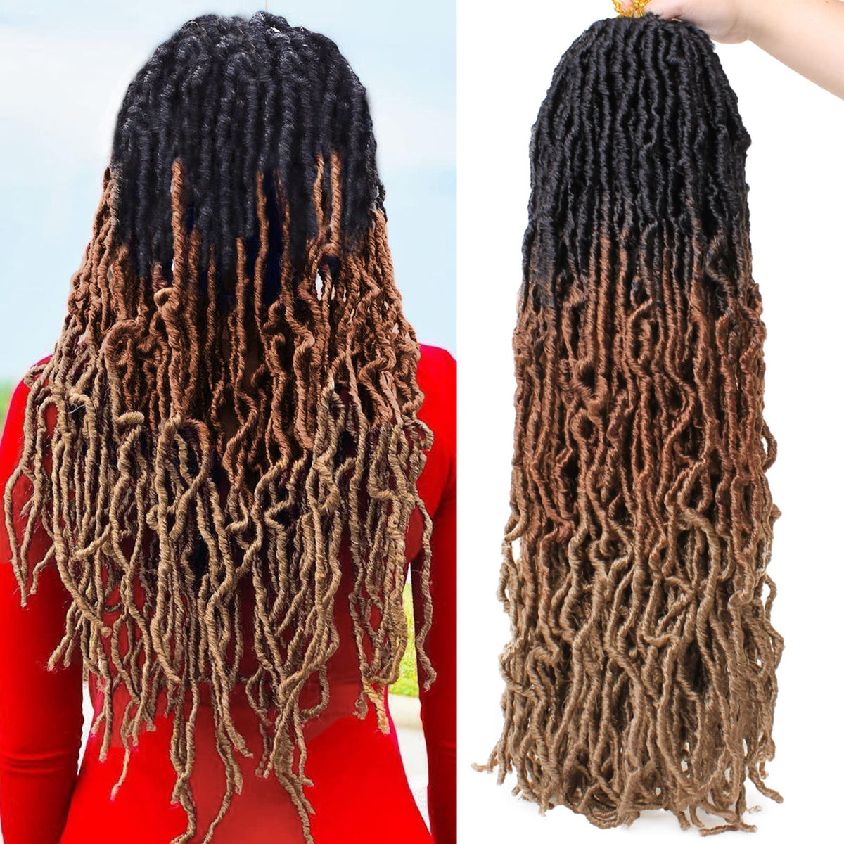 Leeven 24&quot; Ombre Messy Faux Locs Crochet Braids - 7 Packs Soft Locs 1B3027#