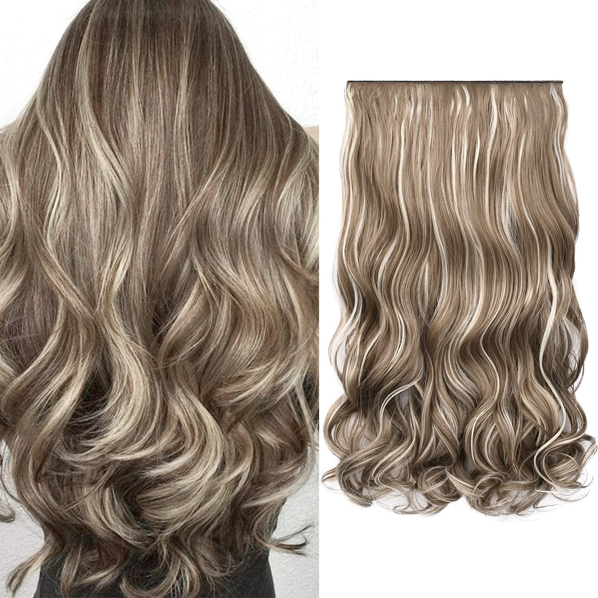 REECHO 20&quot; Curly Wavy Synthetic Hair Extensions - Ash Brown with Platinum Highlights