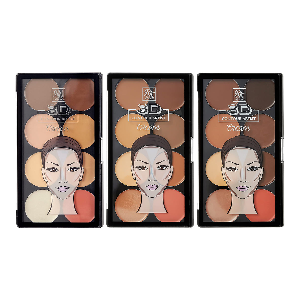 Ruby Kisses 3D Cream Contour Artist Set - 3 Pack (Light To Medium Dark) For Flawless Contouring