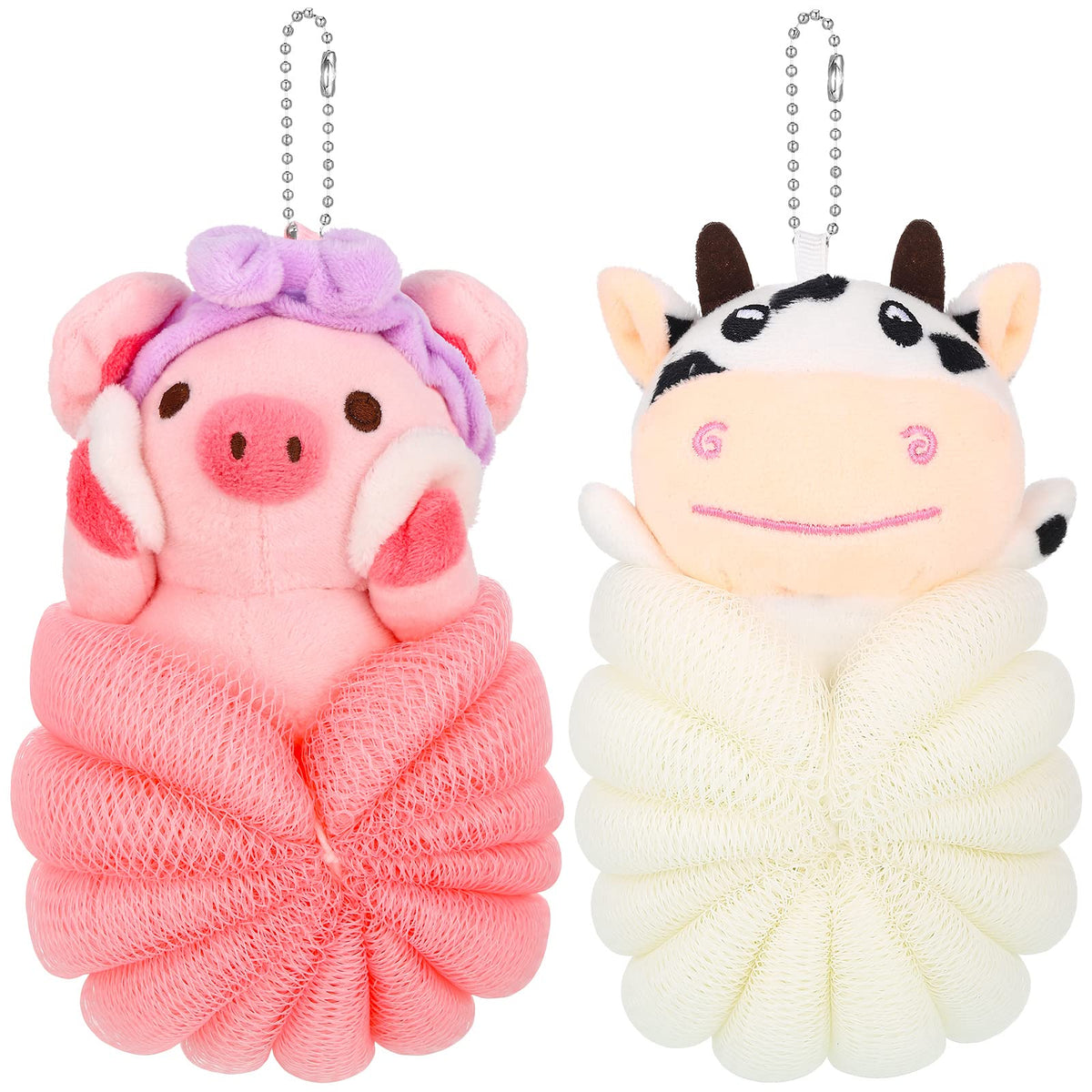 Vesici 2 Pcs Kids Bath Loofahs - Cute Cartoon Mesh Sponges For Exfoliating Shower Fun