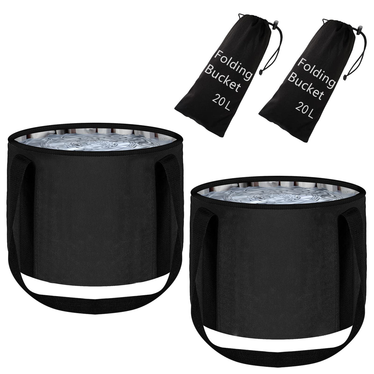 Jsvsltd 2-Pack 20L Collapsible Foot Bath Basin - Portable Soak Tub For Camping & Travel, Black