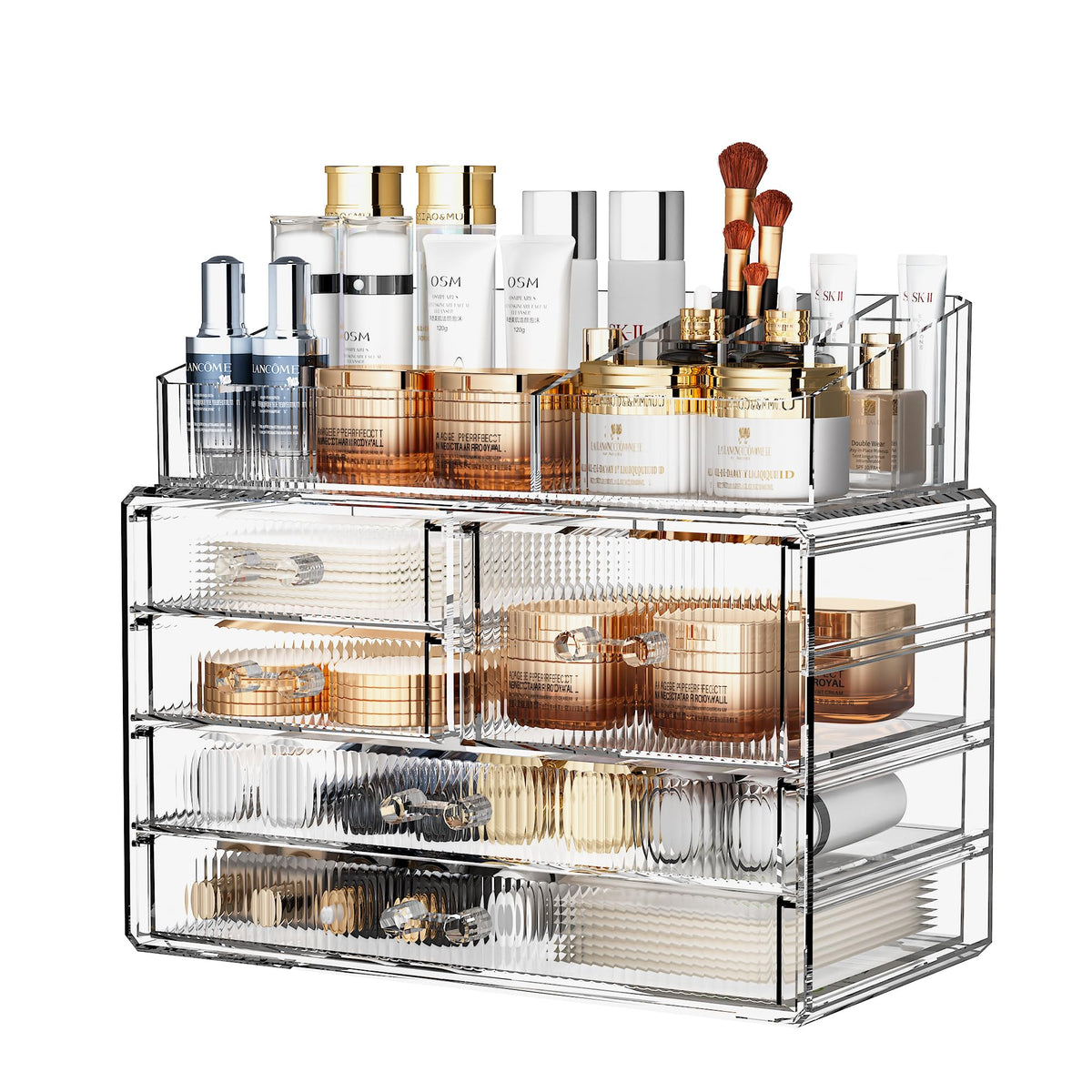 ZHIAI Acrylic Stackable Storage Drawers, Clear Makeup Organizer for Bathroom & Vanity, 5 Drawers