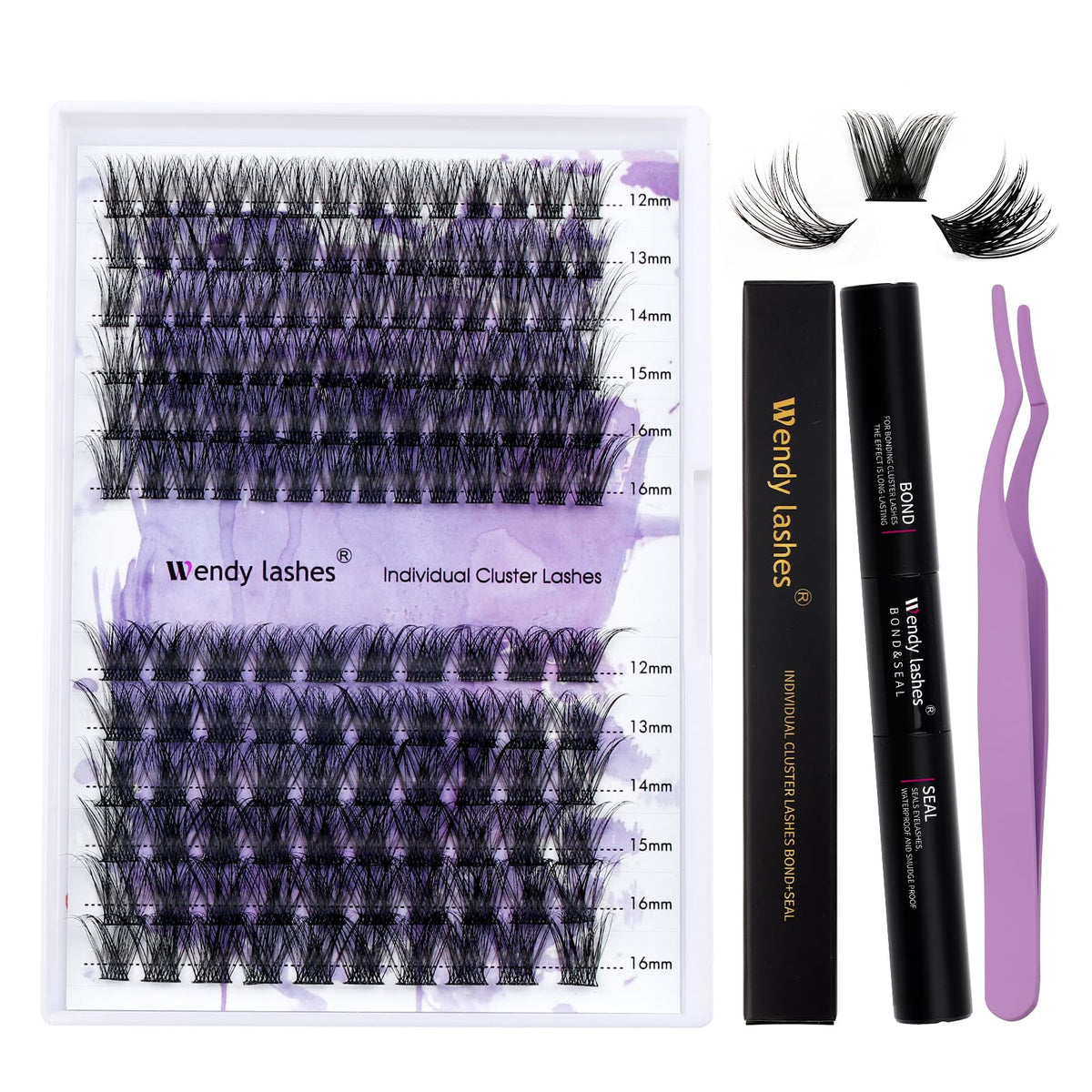 Wendy Lashes Diy Lash Extension Kit - C/D Curl Individual Lashes With Strong Hold Glue & Tweezers