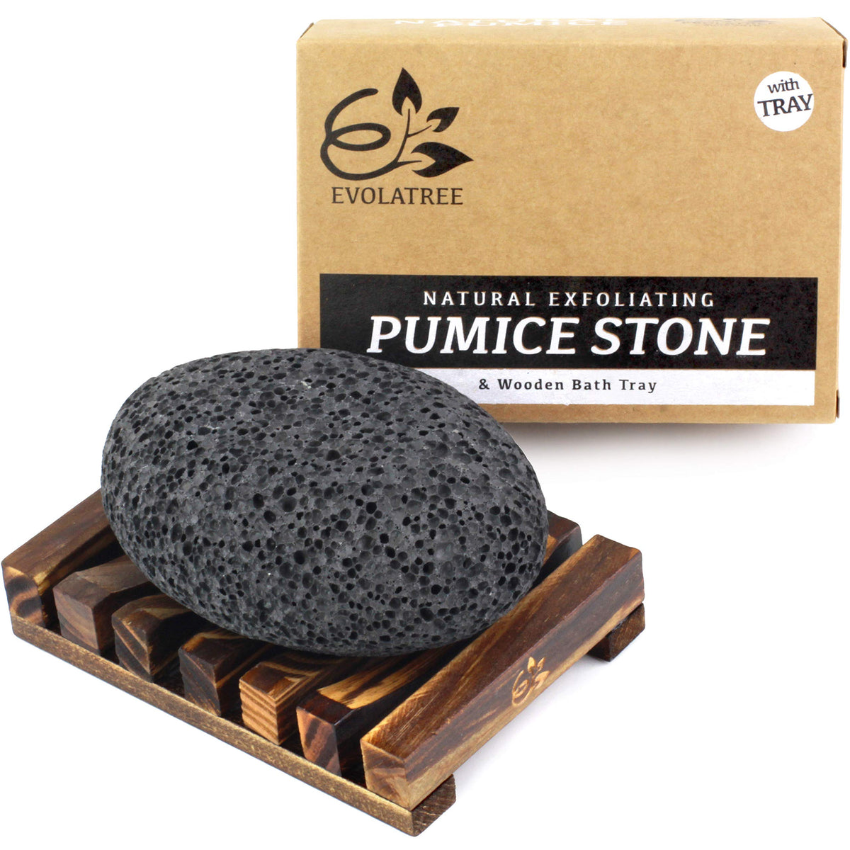 Evolatree Lava Pumice Stone For Feet - Exfoliating Scrub & Callus Remover With Wooden Tray