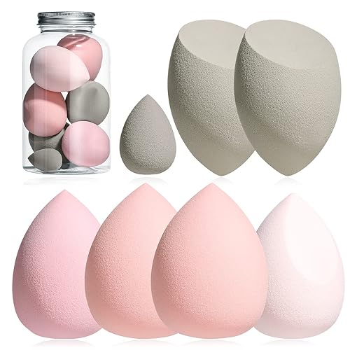 Bs-Mall Makeup Sponge Set - 7 Multi-Colored Blenders For Liquid, Cream & Powder, F-Pinkgrey