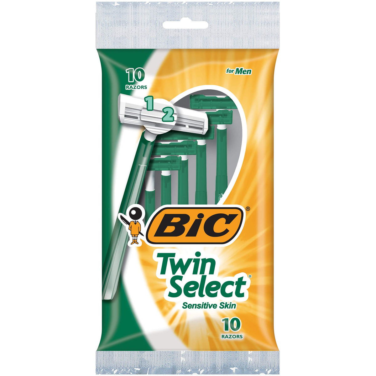 Bic Twin Select Disposable Shaver For Men, Sensitive Skin, 10-Count, Green