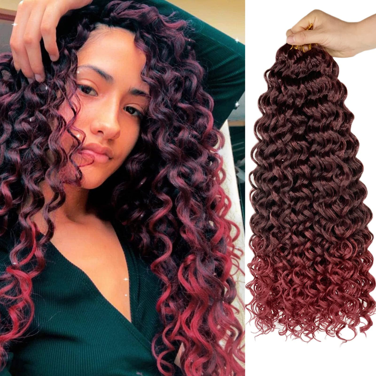 Vustbeauty Gogo Curl 14&quot; Ombre Burgundy Curly Crochet Hair - 8 Packs Synthetic Braiding Extensions