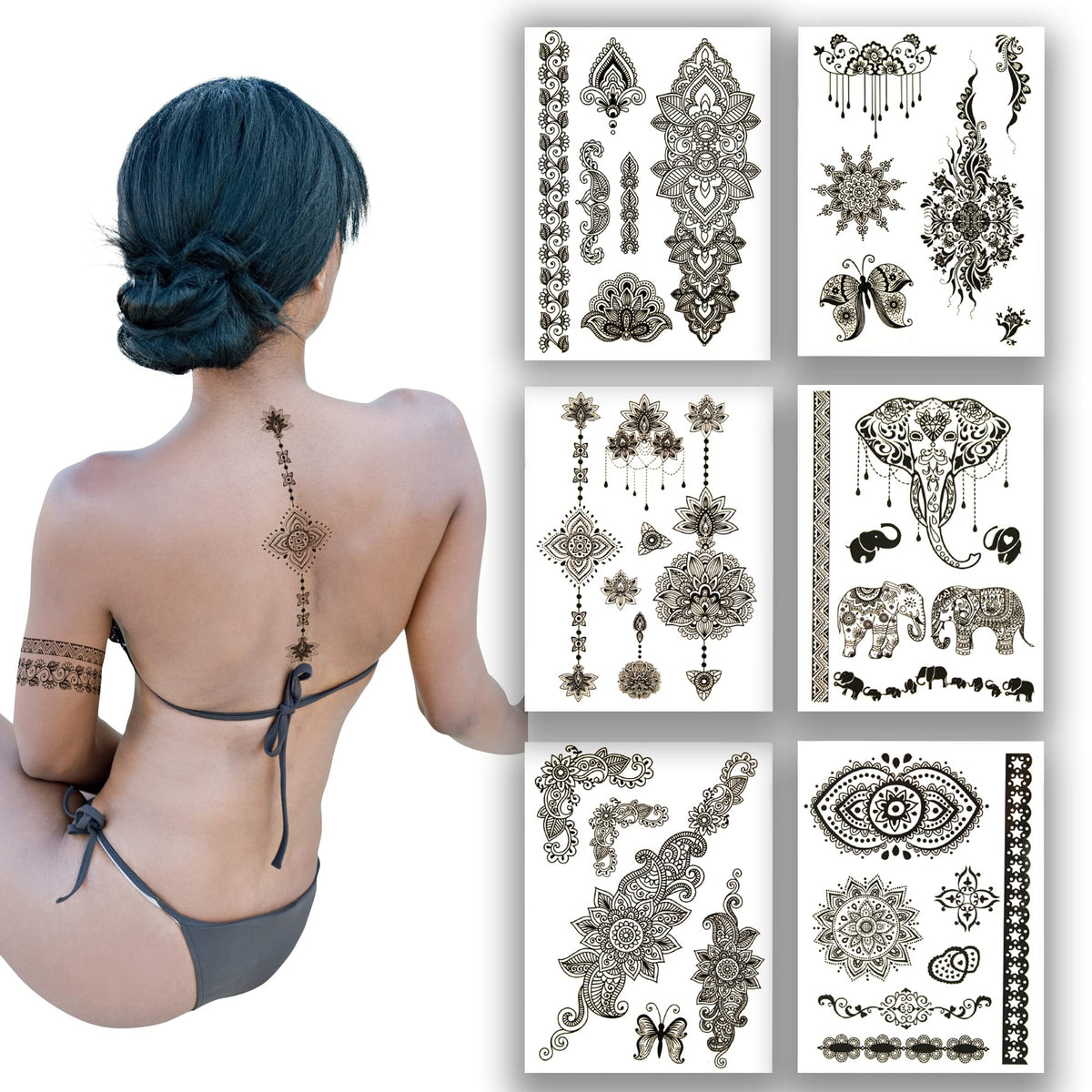 Terra Tattoos Black Tattoo Flash Sheets - 75+ Waterproof Designs For Women, Festivals & Parties