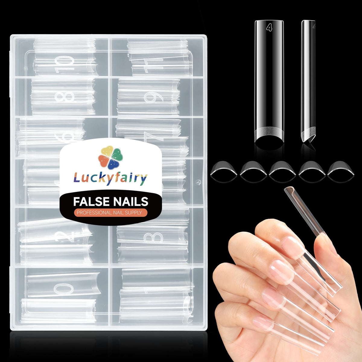 Luckyfairy Xxl Transparent Nail Tips - 120 Pcs Square Gel Acrylic Half Cover For Diy Nail Art