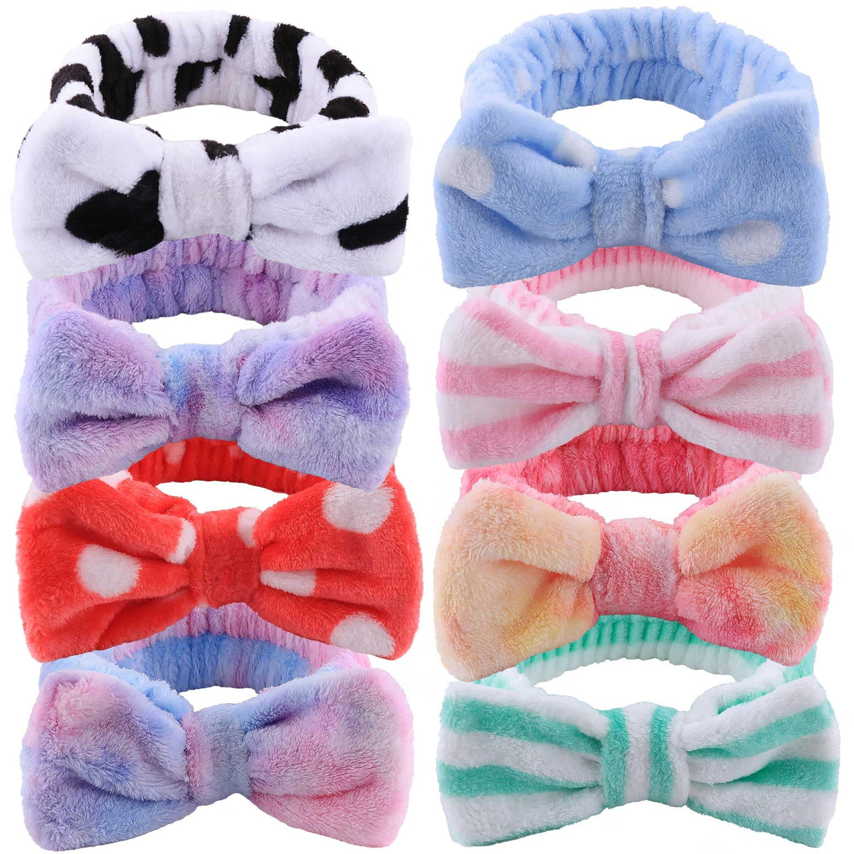 WSYUB 8pcs Microfiber Hairbands for Women & Girls - Cute Bow Design Skincare Headbands