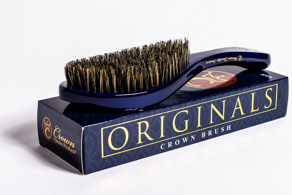 Crown Quality Products Medium 360 Wave Brush - Royal Blue Boar Hair Hairbrush