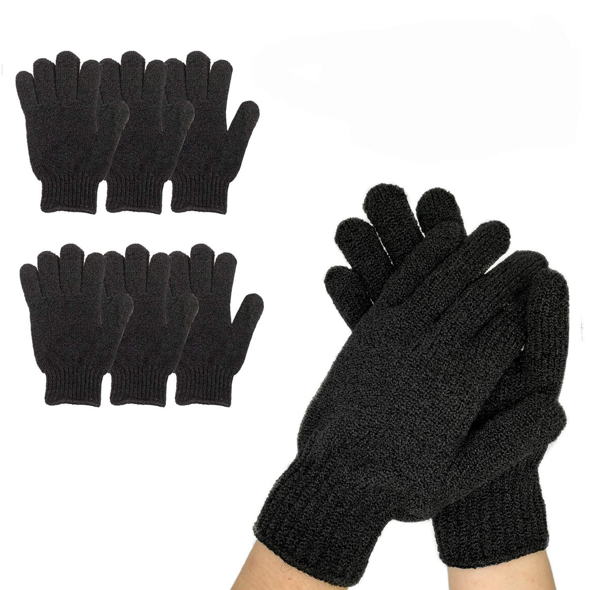 Rainmae 6 Pairs Exfoliating Gloves - Premium Black Scrub Mitts For Spa & Shower