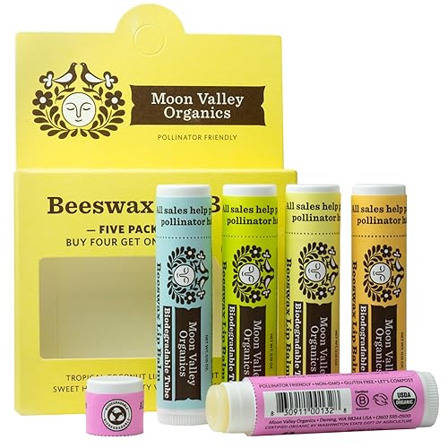 Moon Valley Organics Beeswax Lip Balm 5-Pack | Moisturizing Vanilla, Lime, Honey, Blackberry, Mint