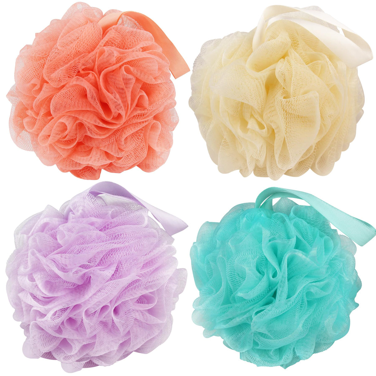 Chuya 4 Pack Shower Loofah Sponge, Deep Cleaning Bath Scrubbers For Women, Men, Kids