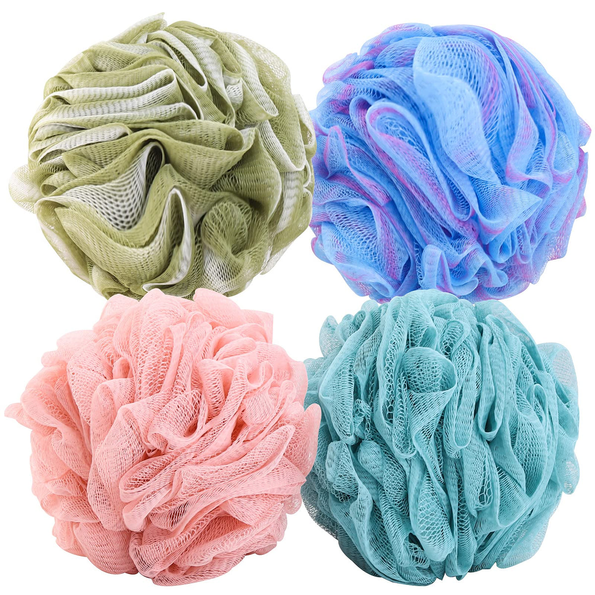 Btyms 4-Pack Large Shower Loofahs, 75G Mesh Bath Sponges For Body Washing And Exfoliating