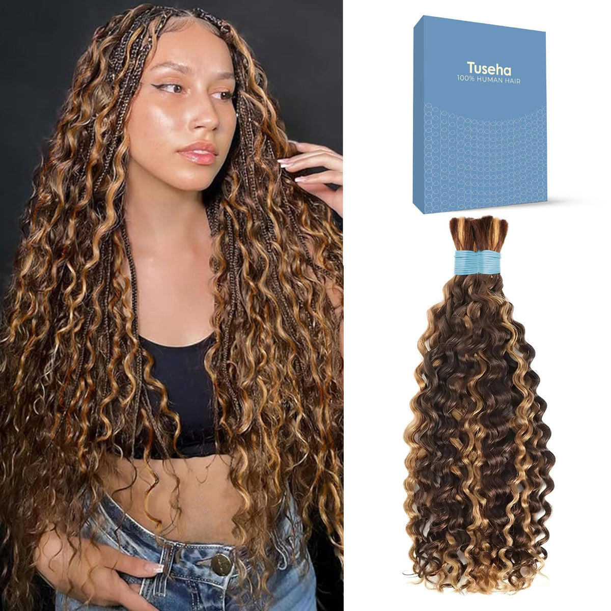 Tuseha 24&quot; Human Braiding Hair 2 Bundles Ombre P4/27 Water Wave For Knotless Braids