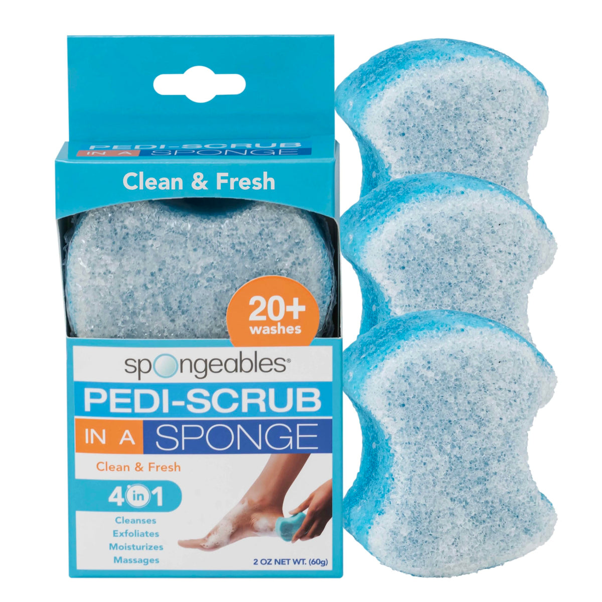 Spongeables Pedi Scrub Foot Exfoliating Loofah Sponges, Clean & Fresh, 3 Count