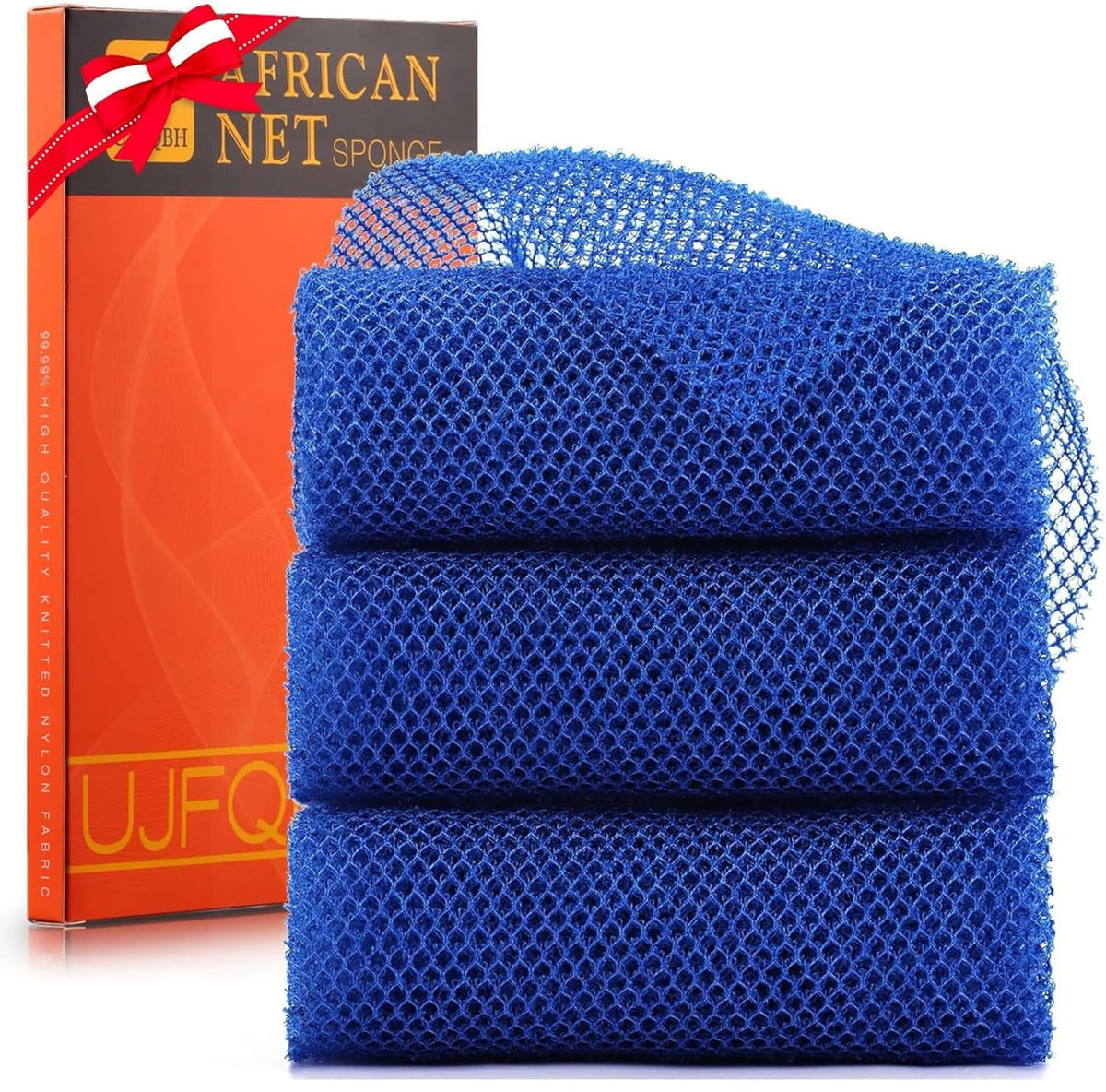 Ujfqbh 3 Pack Blue African Bath Sponge - Exfoliating Shower Body Scrubber, Skin Smoother