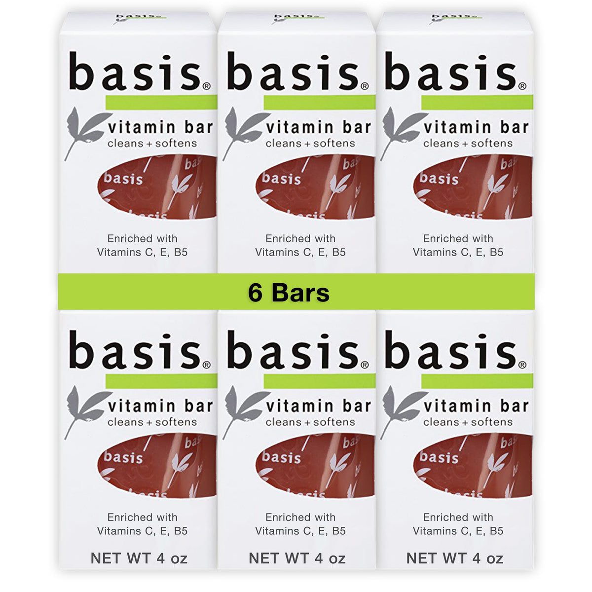 Basis Vitamin Bar Soap - Natural Moisturizing Soap For Body, Hands & Face, 4 Oz, Pack Of 6